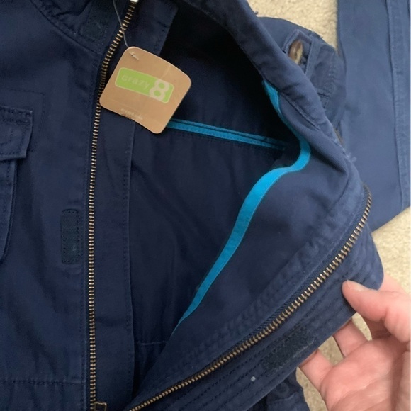 CRAZY 8 Girls Utility Cargo Jacket Below Hip Zip Up Velcro Sz S 5/6 Navy Blue - Picture 5 of 15